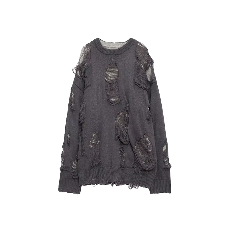 Clothing High Quality Oversize Street Wear Distress Drop Shoulder Fashion Essential Design Knitted Sweater for Men