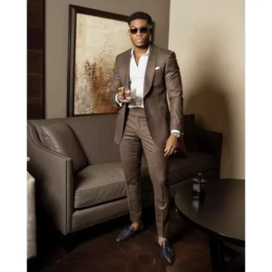 Coffee Coat Pant Men Suit for Wedding Groomsmen Casual Outfit Slim Fit Best Man Blazer Costume Homme 2 Pieces