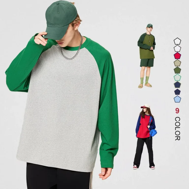 Color-Block-Oversized-270GSM-100-Cotton-Long-Sleeve-Round-Neck-Casual-Unisex-T-Shirts-Custom-Logo-Tshir