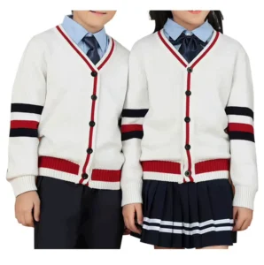 Color-Blocking Long-Sleeve V-Neck Knit School Uniform Cardigan Sweater for Teenagers