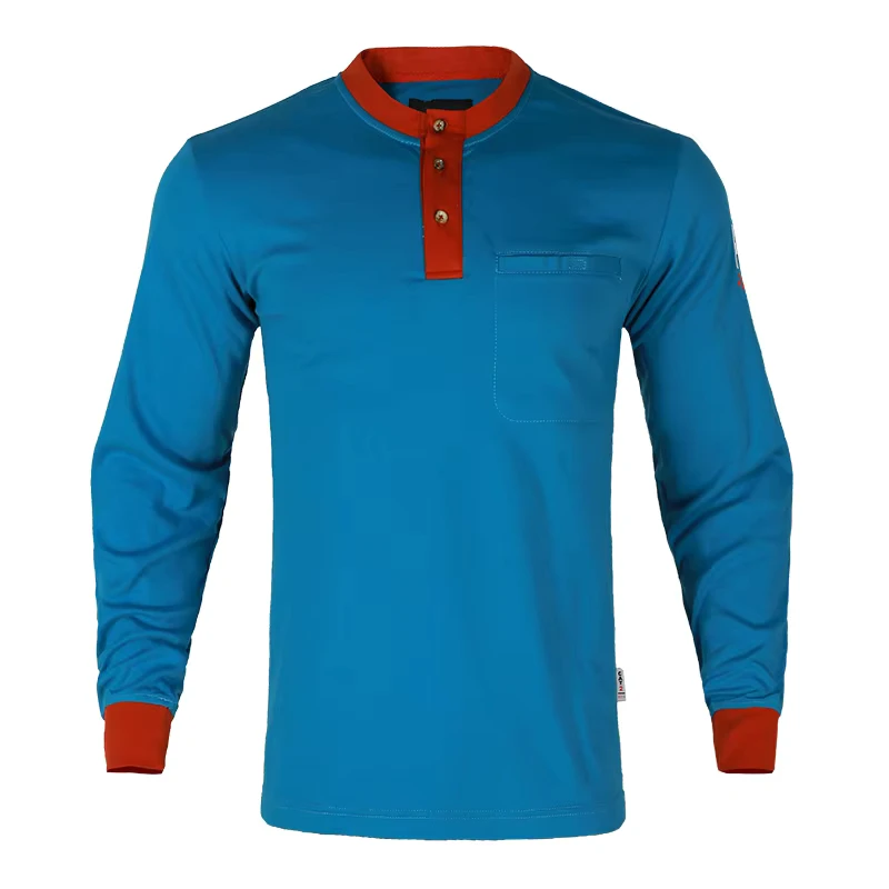 Color Blocking Workwear Flame Resistant FR Knit Shirts Safety Welding Clothing Moisture Wicking Shirt