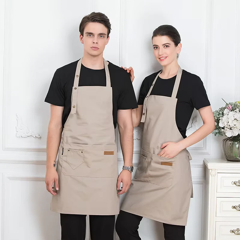 Comfortable Cotton Kitchen Bib Apron Thin Chef Work Uniform for Women Men for Cleaning Grill Restaurants Beauty Nails Studios