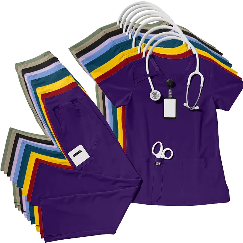 Comfortable Functional Design V Neck Top Pocket Cargo Pants Women Men Nursing Medical Hospital Uniform Scrub Sets
