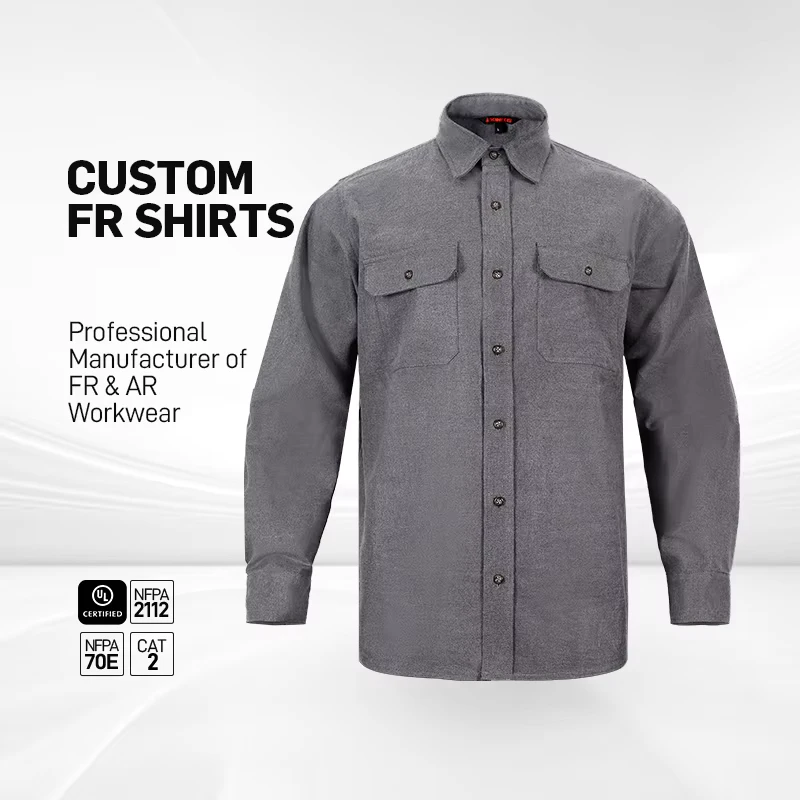 Comfortable High Quality Flame Resistant FR Cotton Construction Work Wear Shirt Flame Retardant Long Sleeve Fr Shirt for Workers