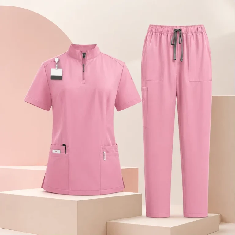 Comfortable-Stretchy-Unisex-Zipper-Collar-Twill-Fabric-Spandex-Polyester-Salon-Scrub-Uniform-Hospital-Uniforms