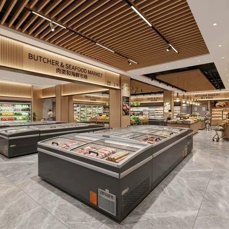 Commercial-Island-Display-Chest-Freezer-with-Direct-Cooling-Automatic-Defrost-Adjustable-Metal-Shelves-for-Frozen-Foods