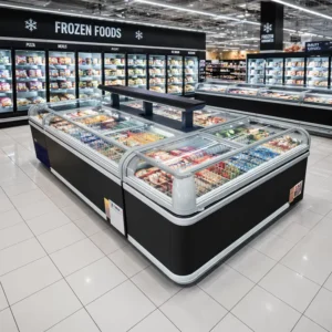 Commercial Supermarket Show case Open Glass Island Freezer Refrigerator Deep Freezer for Sea Food
