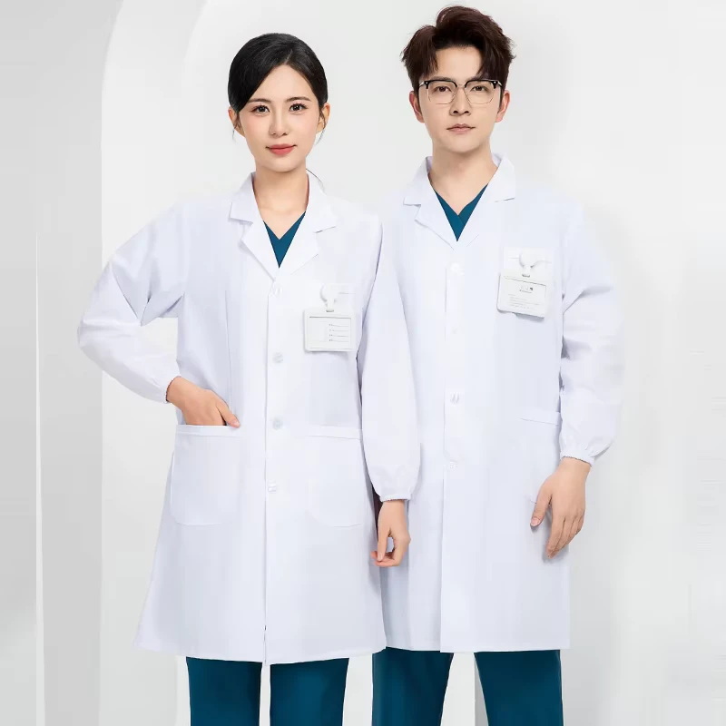 Complete Set of Hospital Nurse Uniforms White Doctor Coats Stand Up Collar Beauty Salon Work Clothes for Professionals
