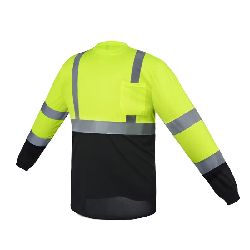 Composite Material Long Sleeve Breathable Hi Vis QH Quick Drying Construction Safety Workwear Custom Logo Reflective T shirt