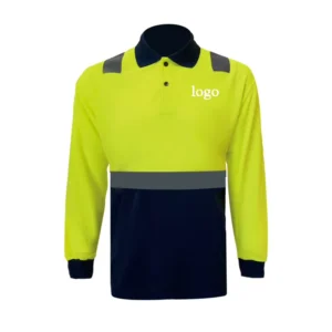 Construction Birdseye Knit Worker Safety Shirts Long Sleeve Hi Vis Reflective Shirts With X Back Reflective Tape Polo Shirt