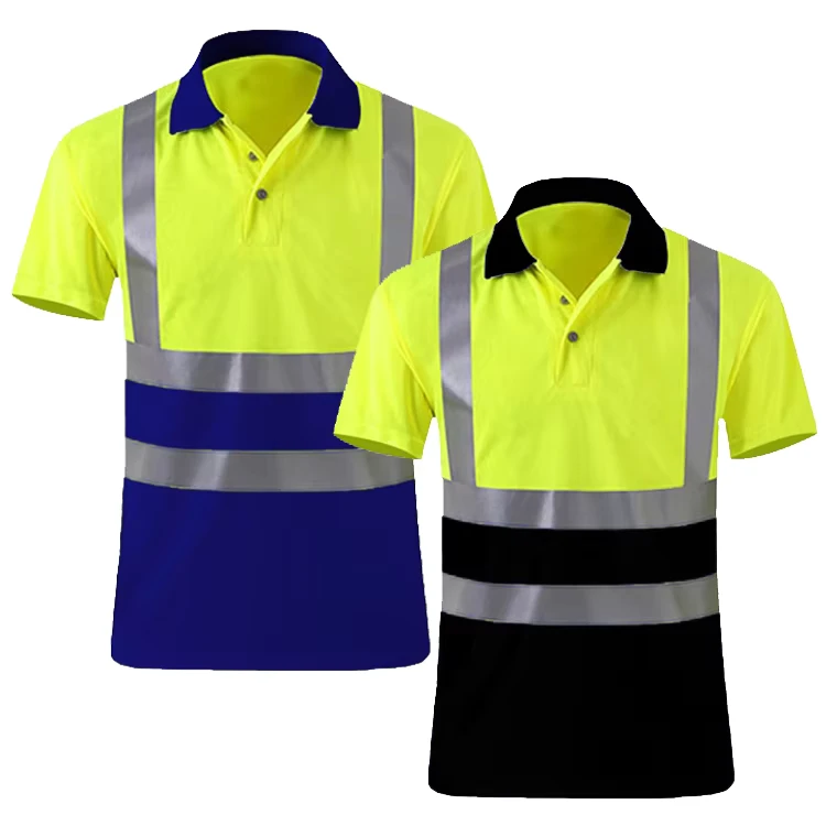 Construction Breathable Bird eye Knit Fabric Material Security Reflective Polo High Visibility Hi Vis Work Safety T Shirt