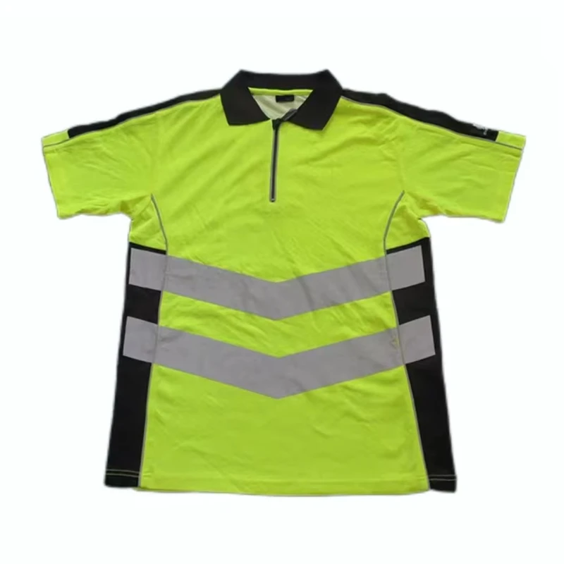 Construction High Visibility Safety Polo Shirt Two Tone Short Sleeve Worker Polo Tshirts With Reflective Stripes