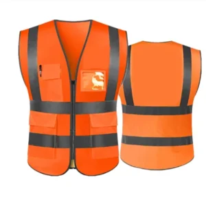 Construction Mens Hi-viz Black and Yellow and Orange Custom Customised Reflective Safety Work Vest With Logo With Pockets