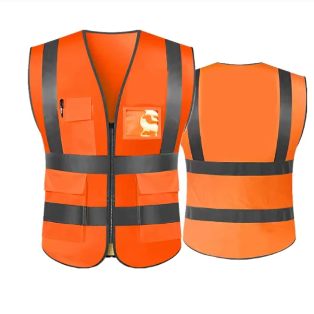 Construction Mens Hi-viz Black and Yellow and Orange Custom Customised Reflective Safety Work Vest With Logo With Pockets