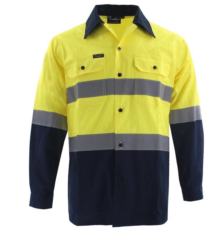 Construction Reflective Clothing 100% Cotton Fabric Custom Hi Vis Long Sleeve Safety Shirt Cargo Workwear Work Shirts