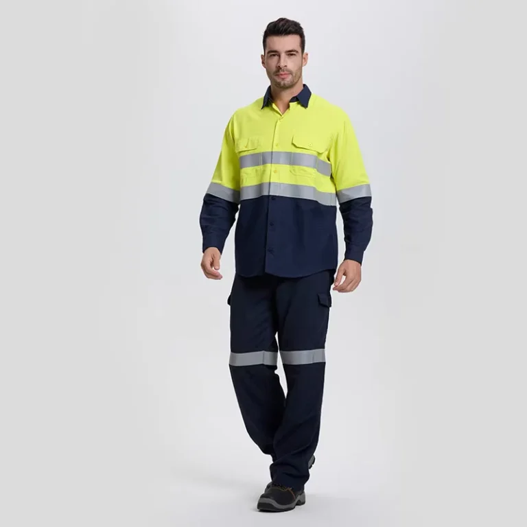 Construction-Reflective-Safety-Hi-Vis-Work-Shirt-Cargo-Pants-Uniform-With-Reflective-Tape
