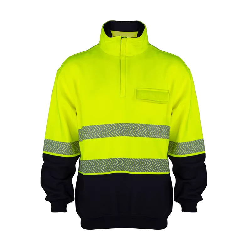 Construction Working High Visibility Knitted FR Reflective Fluorescent Yellow Safety Sweater Hi Vis Sweatshirt Without Hood