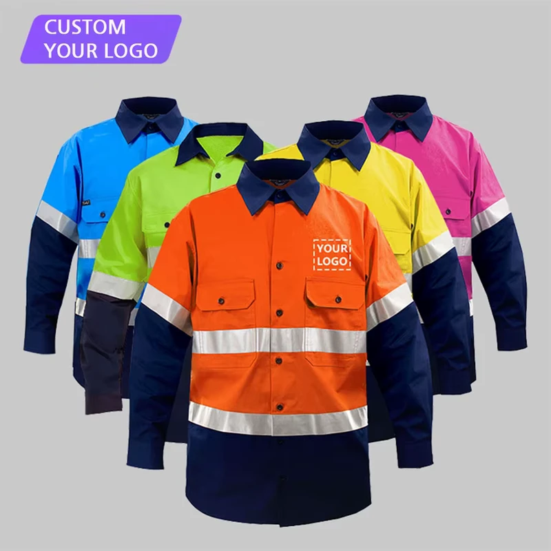 Construction and Mining Long-Sleeve Reflective High-Visibility Safety Work Shirt