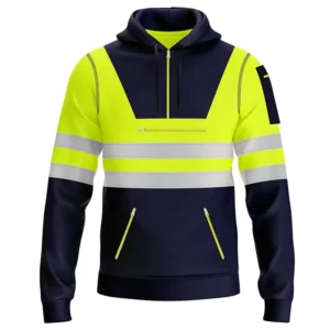 Contrast Hi Vis Sweatshirt Safety Hoodie High Visibility Reflective Tape Fleece Hoody for Day Night Construction Uniform