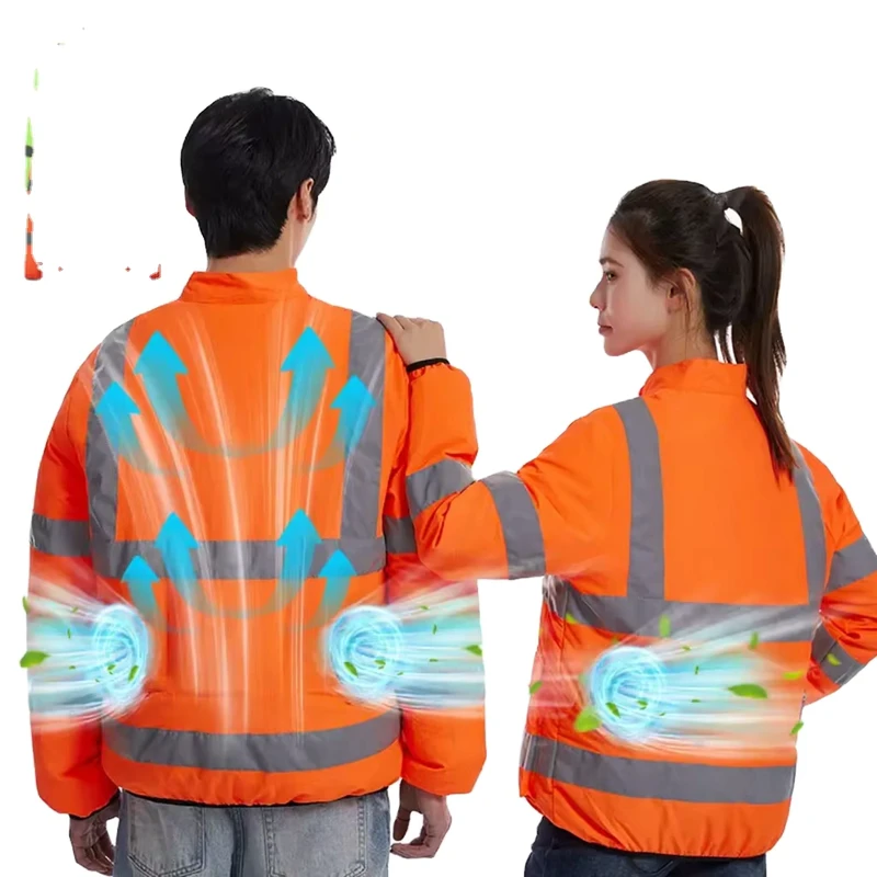 Cooling Work Suit Air Reflective Polyester Rechargeable Fan Heat Prevention Summer Cycling Outdoor Hi Vis Safety Clothing