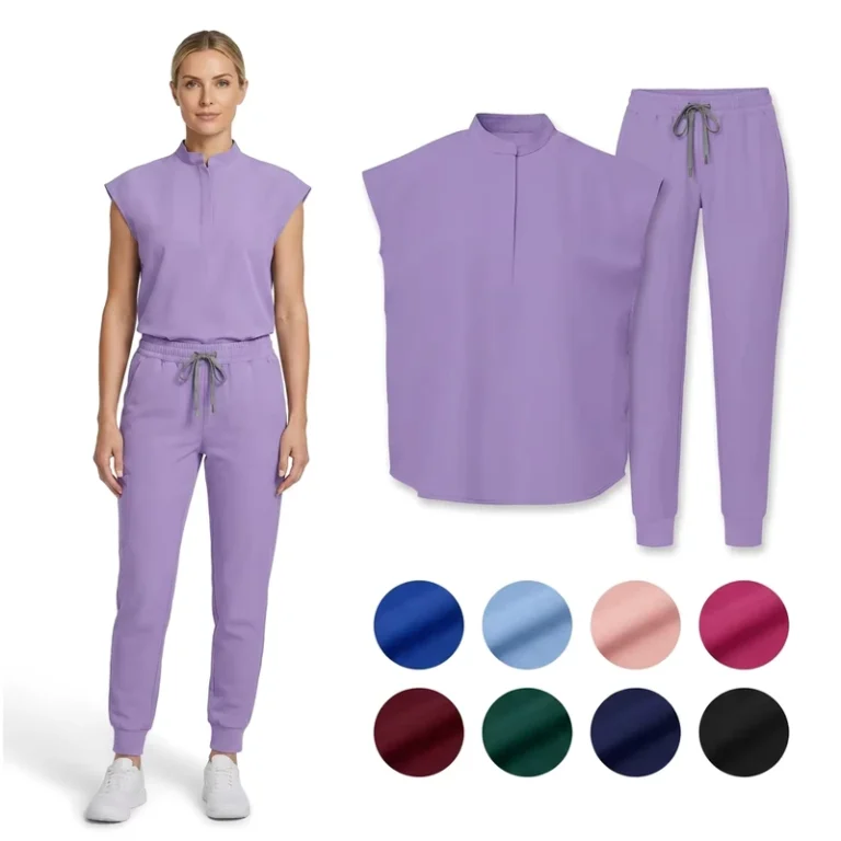 Cosmetic-Nurse-Scrub-Set-Slim-Fit-MedSpa-Uniform-4-Way-Stretch-Tunic
