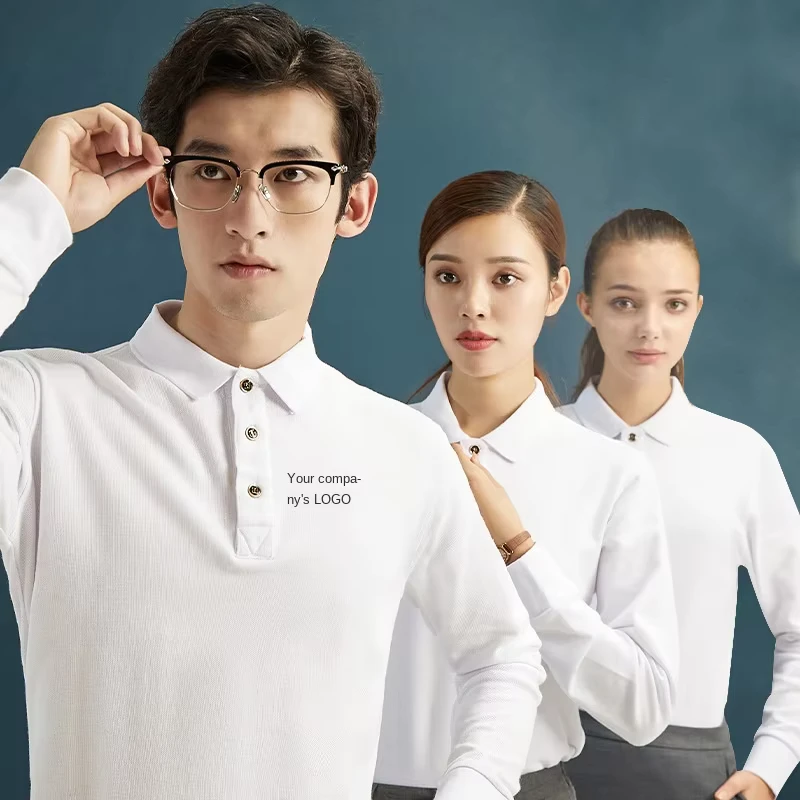 Cotton Blend Woven Shirt Custom Printed Logo Heat Transfer Printing 3D Long Sleeve Men's Autumn Corporate Group Culture Work