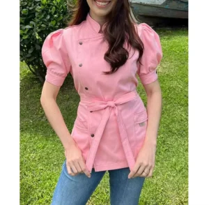 Cotton Breathable Women’s Chef Jacket Shirt Work Uniform Puff Restaurant Kitchen Cooking Bar Top