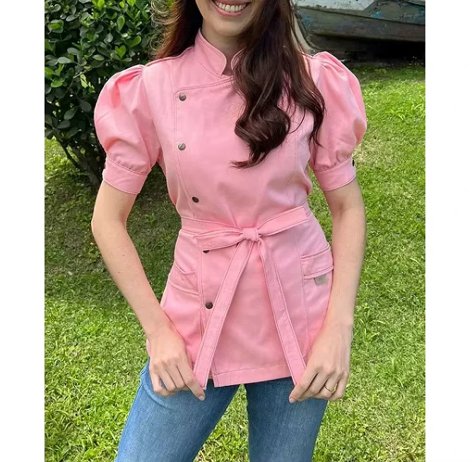 Cotton Breathable Women's Chef Jacket Shirt Work Uniform Puff Restaurant Kitchen Cooking Bar Top