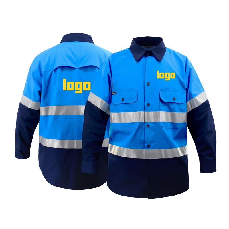 Cotton Construction Mining Uniform Long Sleeve Workwear Custom Logo Reflective Safety Clothes Hi Vis Men's FR Work Plus Size