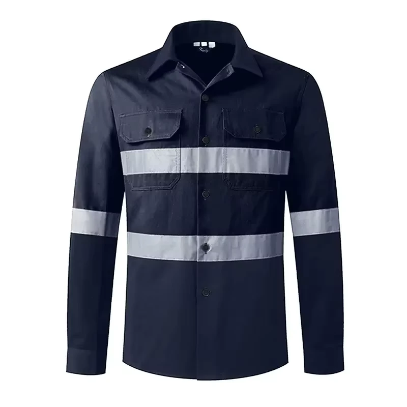 Cotton Construction Mining Uniform Long Sleeve Workwear Custom Logo Reflective Safety Clothes Hi Vis Men's FR Work Plus Size