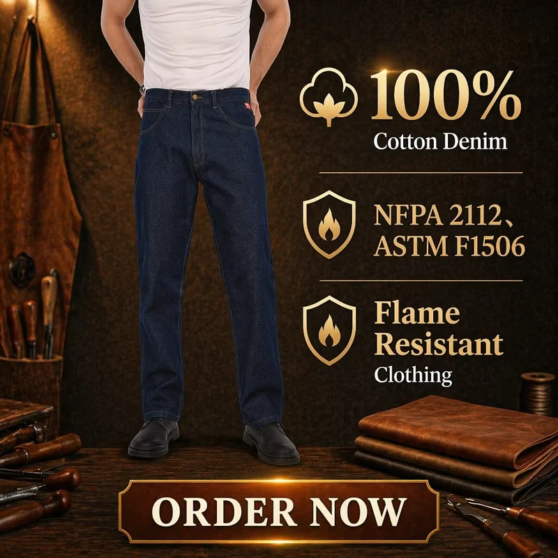 Cotton Denim FR Safety Pant NFPA 2112 Certified 13oz Navy Blue Level B Protection Work Trouser for Construction Welding