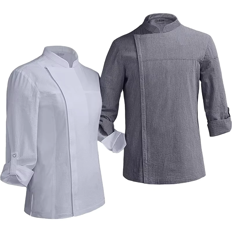 Cotton Fabric Adjustable Sleeve Hospitality Restaurant Kitchen Uniform