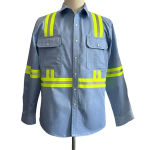 Cotton Flame Resistant Shirt Long Sleeves High Visibility FR Shirt Mining Construction Sky Blue Welding Shirt Breathable