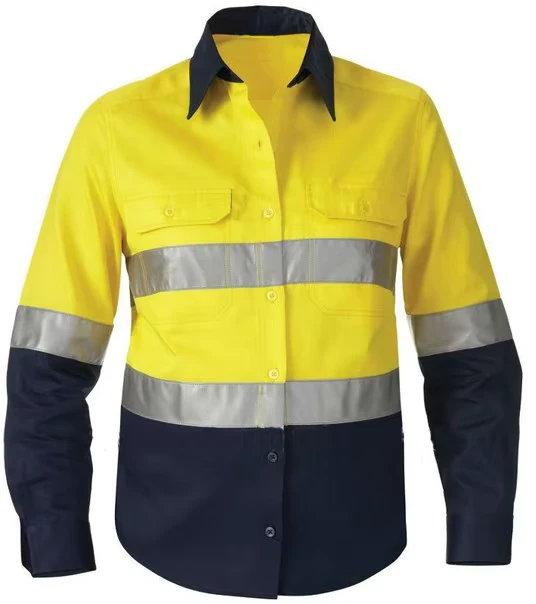 Cotton Hi vis Long Sleeve Two Tone Reflective Safety Work t Shirt Clothing with Reflective Tapes for Man Woman logo Customize