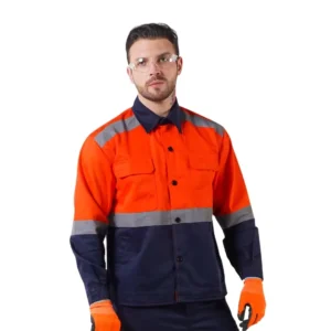Cotton Men Hi Vis Clothing Reflective Shirt 2PCS Safety Clothing Workwear Suit Working Shirt Safety Jacket
