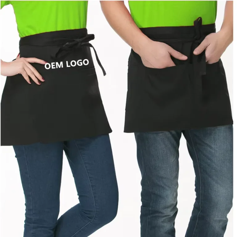 Cotton-Polyester-Restaurant-Chef-Half-Apron-OEM-Custom-logo-Antifouling-Half-Apron-Coffee-Shop-Waiter-Three-Pockets-Short-Apron