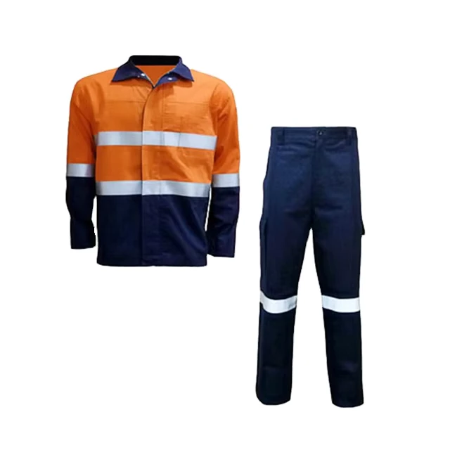 Cotton Polyester Windproof Construction Work Safety Shirts and Pants with Hi Vis Reflective Tapes