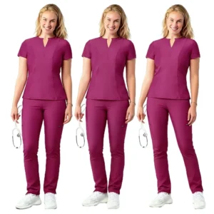 Cotton Women’s Hospital Uniforms Eco Friendly Nursing Scrubs Breathable V Neck Antibacterial Pull On Pants Scrub Tops