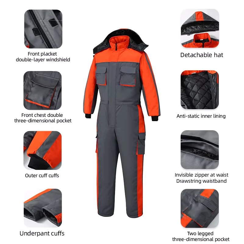 Coverall with Orange Shoulder Panels Cold Storage Cold Resistant Clothing Cold Chain Workwear Marine Workwear