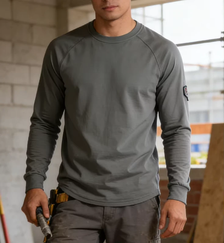 Crew Neck T-Shirt Breathable FRC5608DDark Gray Flame Resistant Dark Gray Loose Fit SEWING Seam Industrial Fire Protection