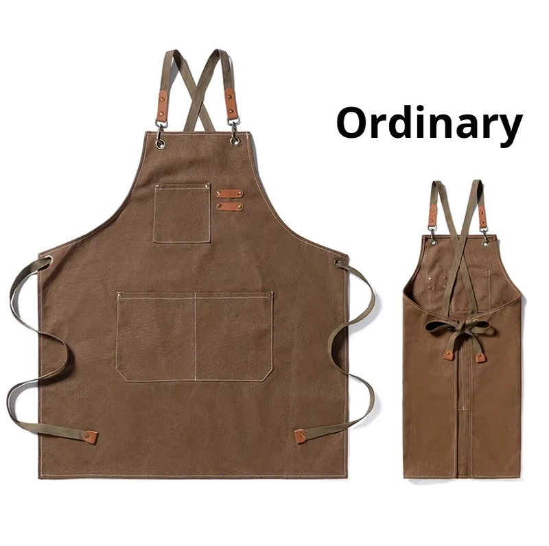 Cross Back Cotton Canvas Chef Apron with 3 Pockets