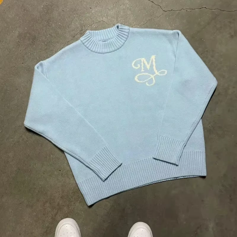 Cross Border European and American Letter Jacquard Sweater Unisex Y2k High Street Niche Design Loose and Versatile Knit Sweater
