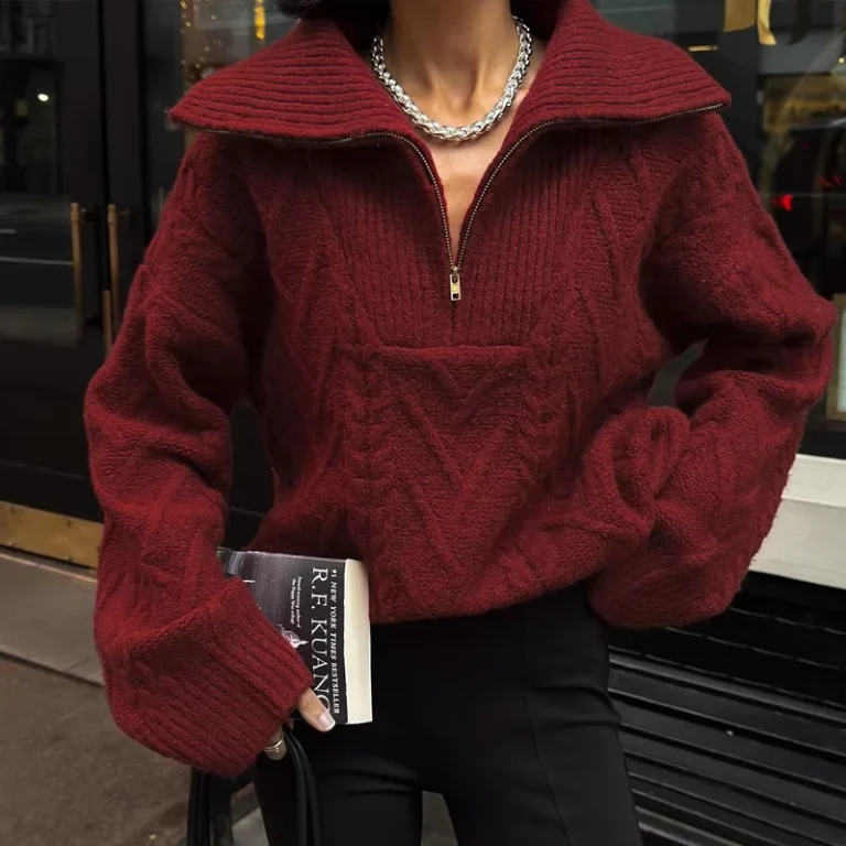 Cross-Border-Sweater-Spring-Casual-Breathable-Half-Zip-Lapel-Sweater-Loose-Lazy-Style-Knitting-Top