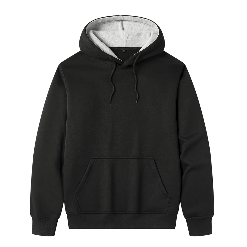 Cross border Autumn Winter New Solid Color Warm Casual Men's Hooded Sweatshirt Polyester Cotton Long Worsted ODM Windproof