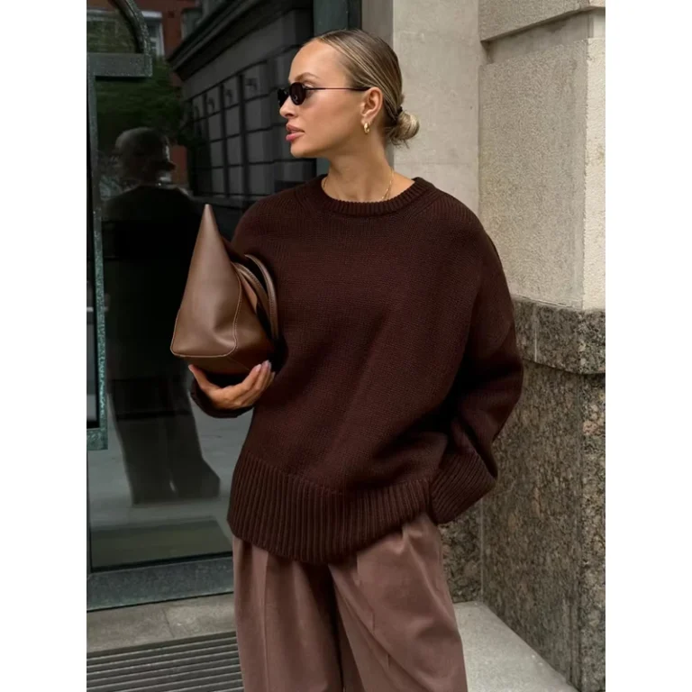 Cross-border-Round-Neck-Sweater-European-and-American-Style-Autumn-and-Winter-Pure-Color-All-matching-1