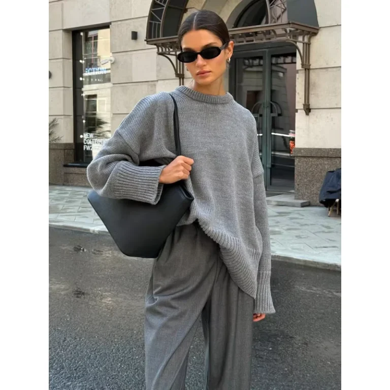 Cross-border-Round-Neck-Sweater-European-and-American-Style-Autumn-and-Winter-Pure-Color-All-matching