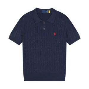 Cross border Spring Summer Embroidered Logo Breathable Antibacterial Men’s Short sleeved Knitted Pullover Sweater Pure