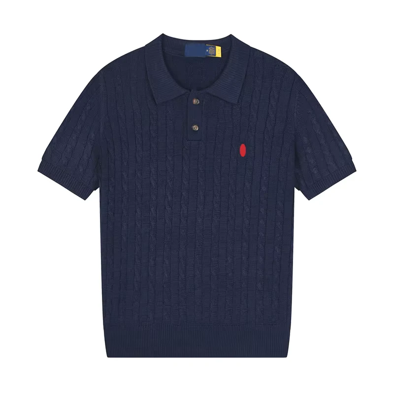 Cross border Spring Summer Embroidered Logo Breathable Antibacterial Men's Short sleeved Knitted Pullover Sweater Pure