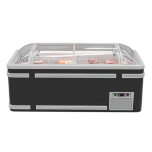 Curve Glass Cover Style Plate Freezer Horizontal Chiller Meat Frozen Display Mini Freezer for Meat