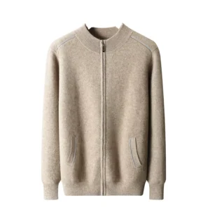 Custom 100% Cashmere Men’s Zipper Cardigan Sweater, Thick Knit